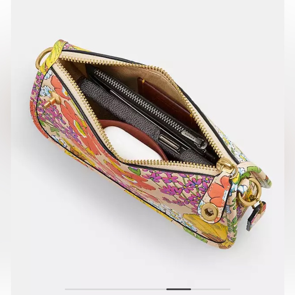 Coach Floral Print Shoulder Bag in Cream, Orange, Green, Pink - Picture 3 of 15